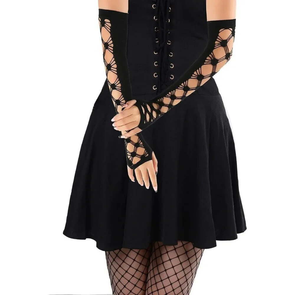 Women's Fishing Halloween Black 5 Net Gloves Fingerless Gothic Accessories